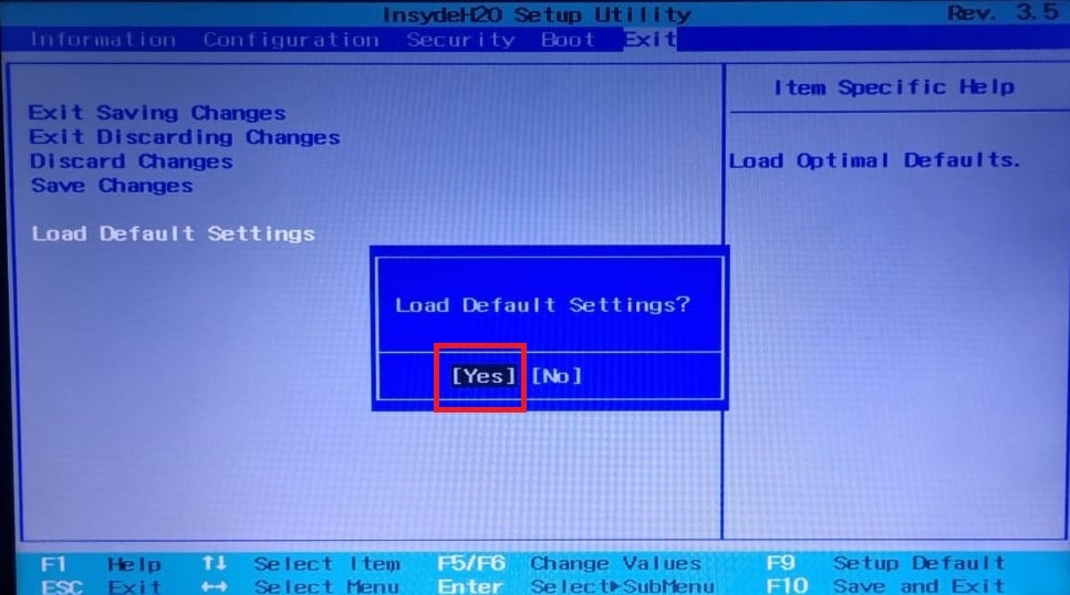 apply changes in bios