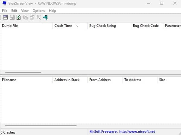 BlueScreenView's Main Interface