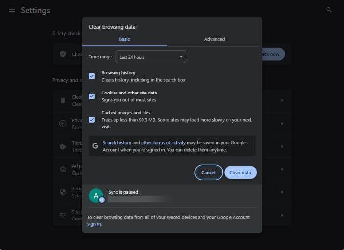 Clear browsing data