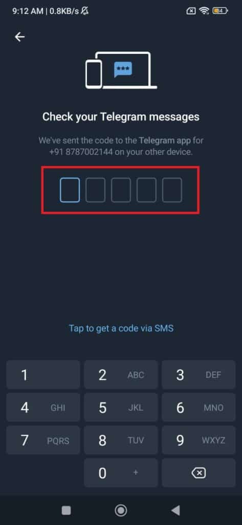 entering telegram otp