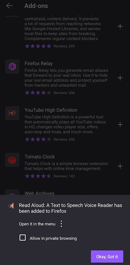 Android browser with extensions
