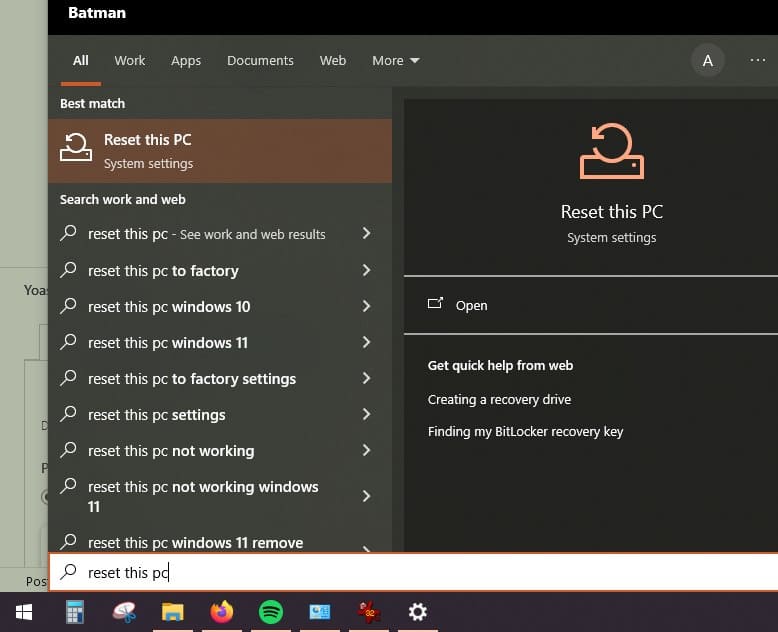 reset the pc