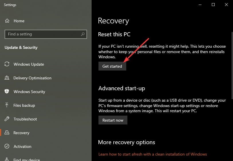reset the pc