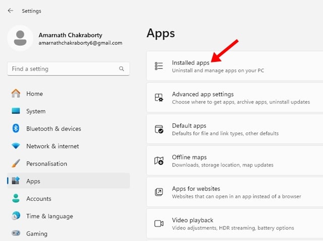 Apps > Installed Apps