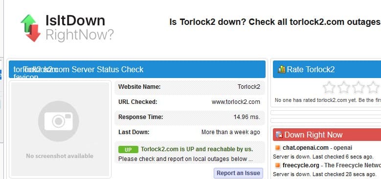 Is torlock down?