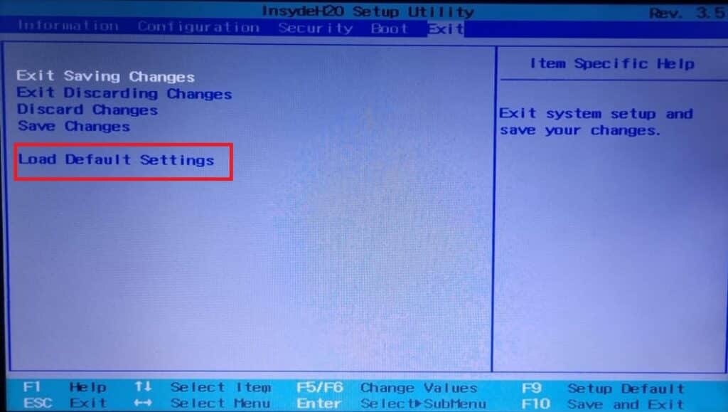 load default bios settings