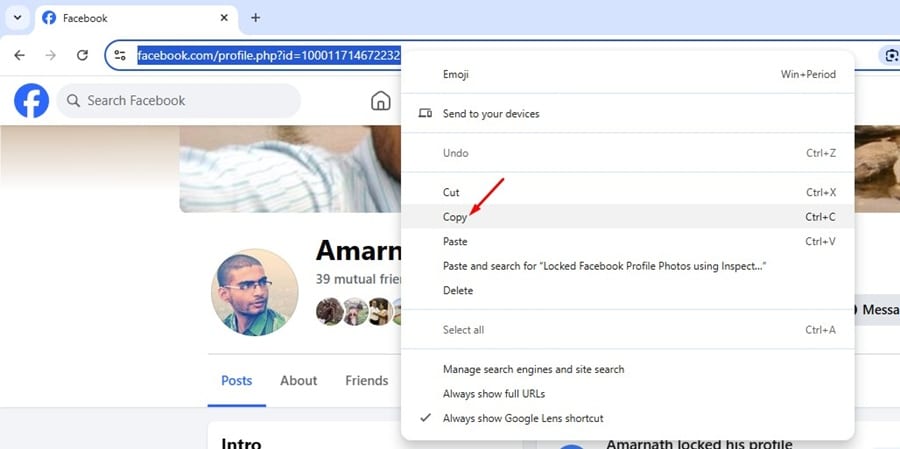 copy the URL of the locked profile