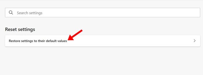 Restore settings to their default values