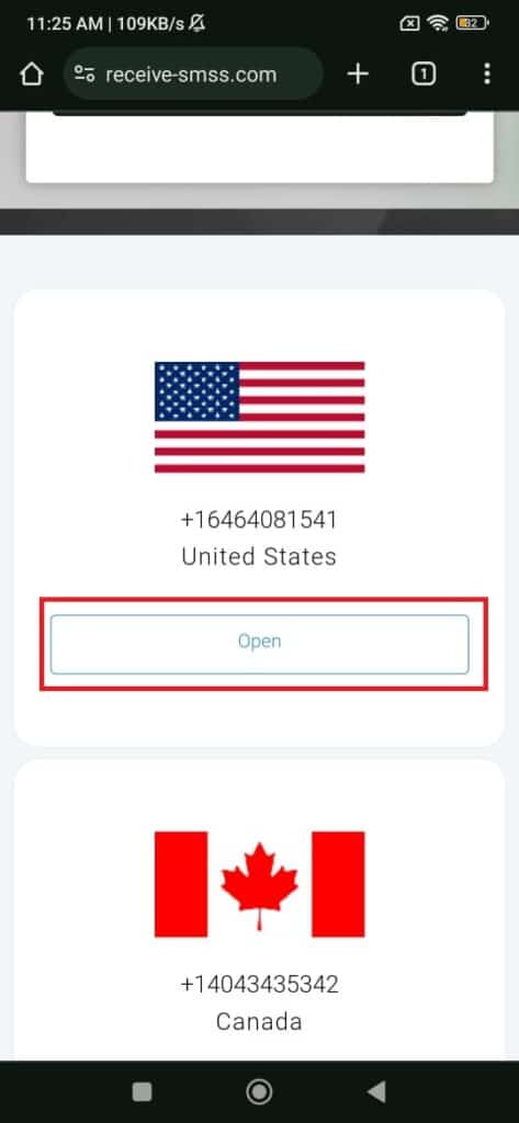 selecting a phone number for telegram signup