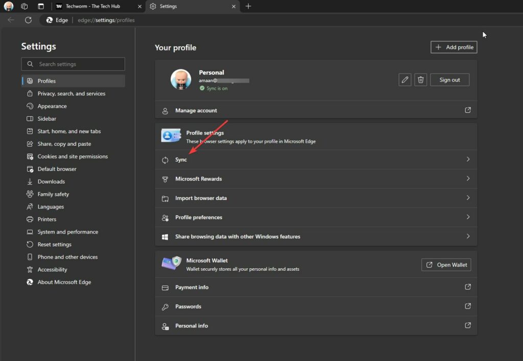 Sync Microsoft Edge on PC
