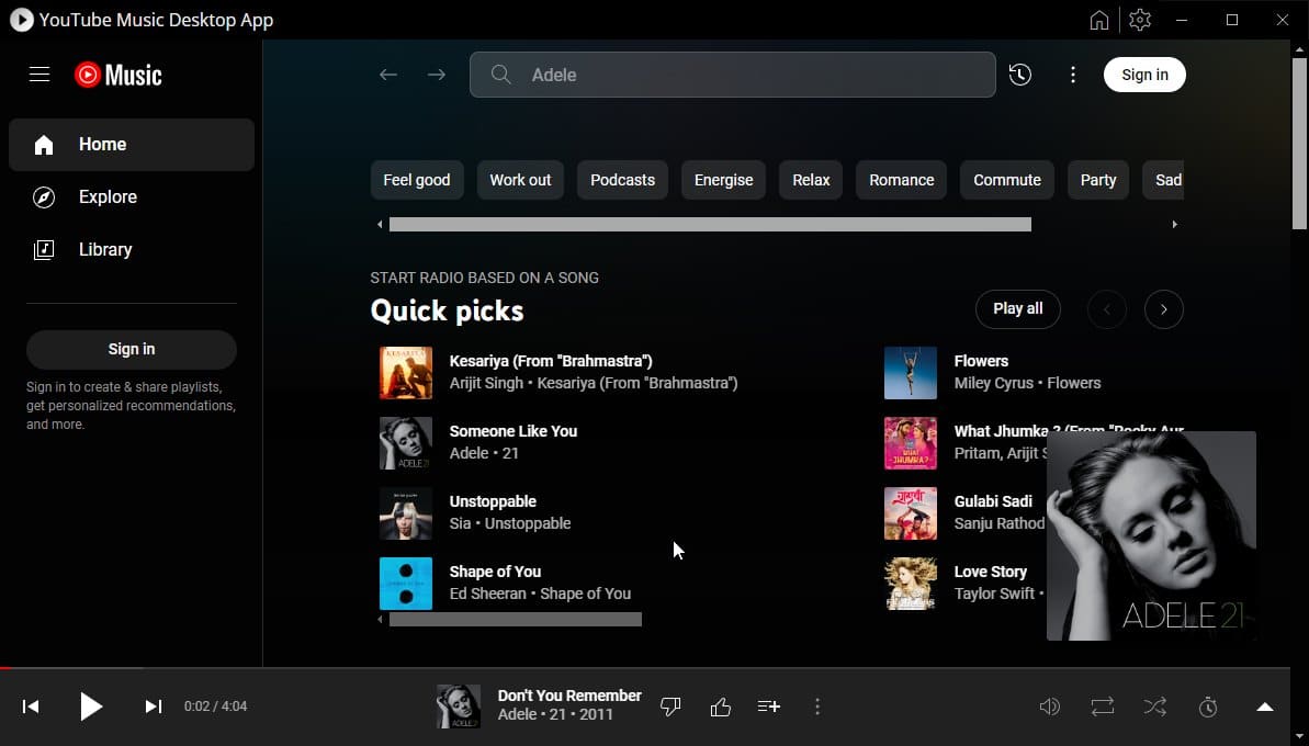 YTMusic app for desktop