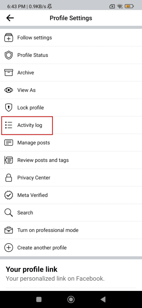 open activity log in facebook