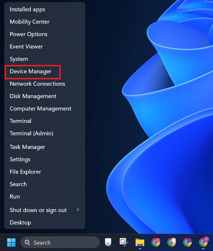 open device manager using power user menu
