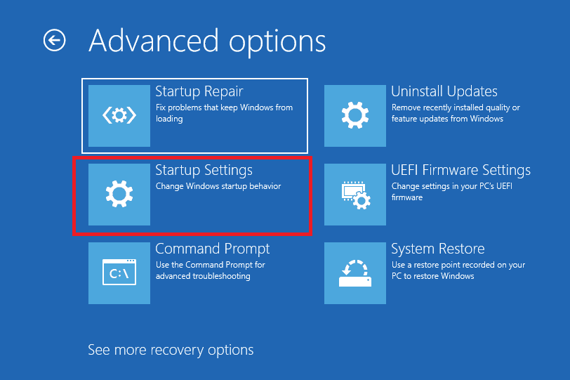 open startup settings