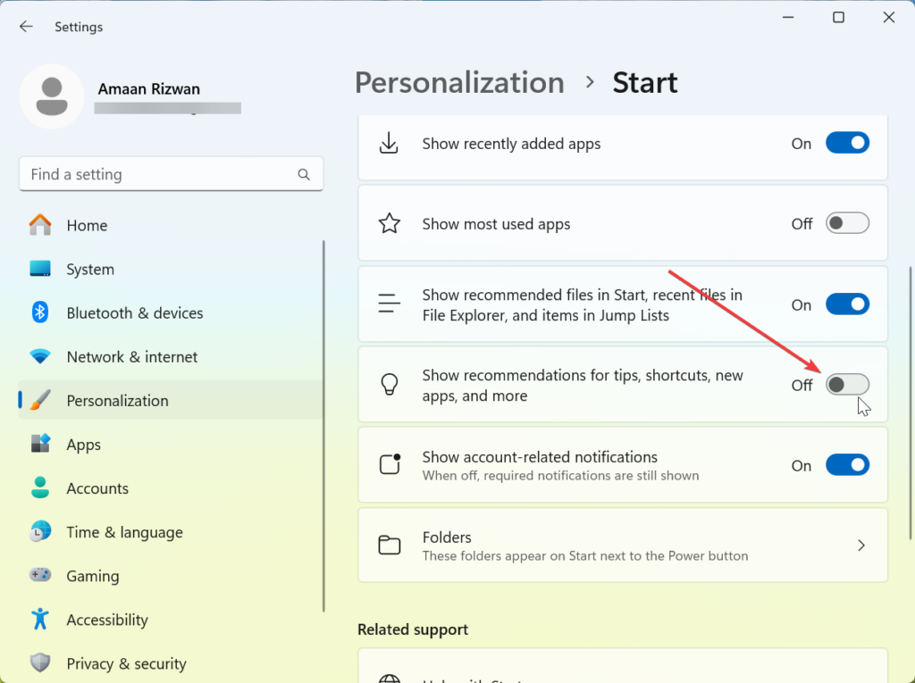 Disable Start Menu Ads in Windows 11