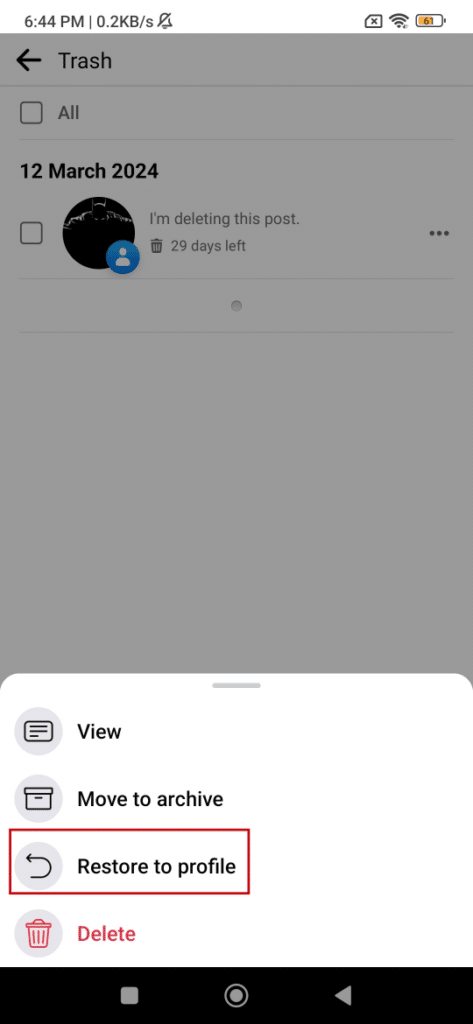 restore deleted post in facebook
