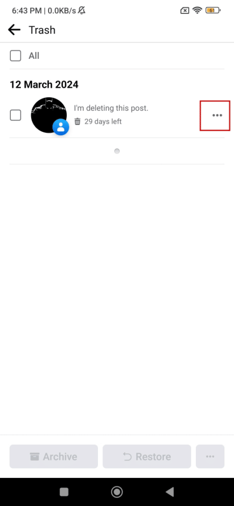 trash folder in facebook