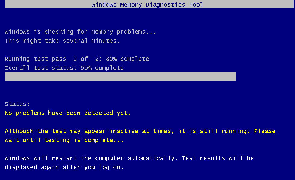 windows memory diagnostics tool scanning ram